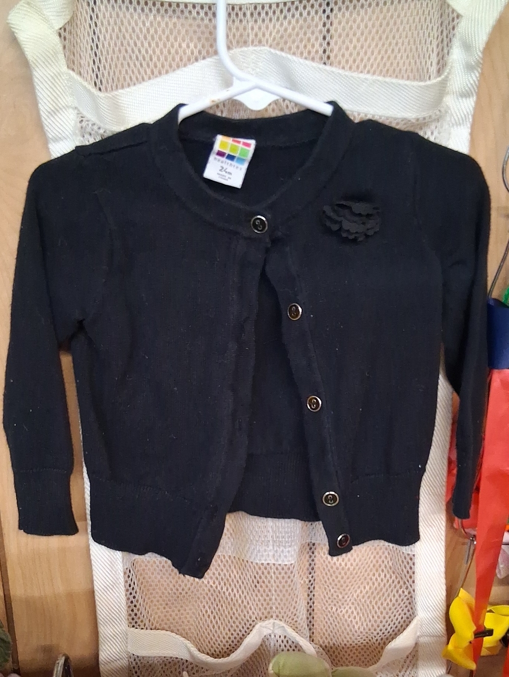 Girls Black Cardigan with Flower Accent 24 Months